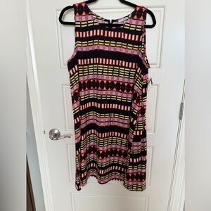 NWT Halogen Geometric Print Boho Sleeveless Swing Dress Size L